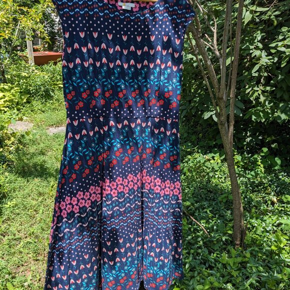 Boden Dresses & Skirts - Boden Navy Floral Midi Dress with Pink & Red Accents